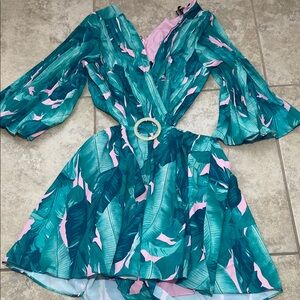 Tropical Leaf Print Scort/Dress with Belt NWT